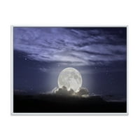 Poznačaj 'Potpuni mjesec se diže u oblačnom noćnom nebu' nautički i obalni uokvireni platneni zidni umjetnički otisak
