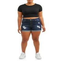 Wa Jean Juniors' Plus Size Destructed High Waist Shorts