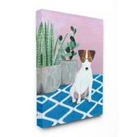 Stupell Kućni dekor pas sa biljkama ružičasto plava slika za kućne ljubimce na platnu Umjetnost Sally B