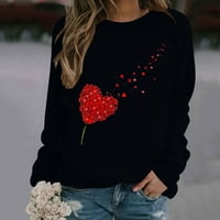 Ženske dukseve Lagane dukseve za žene Ženska modna casual pune boje dugih rukava Dan zaljubljenih, tiskani džemper Black XL