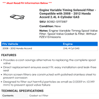 Solenoidni Filter sa varijabilnim vremenom motora-kompatibilan sa-Honda Accord 2.4 L 4-cilindrični GAS