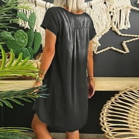 Dyegold Sundresses For Women Casual Beach-crkvene haljine za žene V-izrez kratki rukav Plus Size Denim Midi Sun haljine Loose Fit ljetna praznična haljina