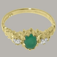 Britanci napravio je 10k žuto zlato prirodno smaragdno i dijamantno žensko obećanje prsten - Opcije veličine - veličine 7