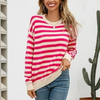 KaLI_store zip up džemperi za žene Ženski Kauzalni labavi džemper u boji blok pleteni pulover s ramena udobni skakači vruće ružičasti, L
