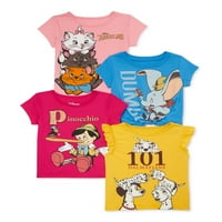 Disney Classics Toddler Girl grafički Print modne majice, 4 pakovanja, veličine 2T-5T