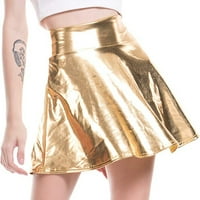 Frehsky haljine za žene ženska Casual Moda sjajna metalik raširena Plisirana a-Line Mini Suknja zlato