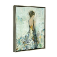 Stupell Industries Sažetak Žena Cvjetna haljina Ljepota i modna farbanje Siva ploča Framed Art Print Wall