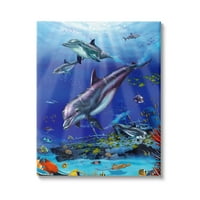 Stupell Industries Aquatic Dolphins & Fish Obalna Slika Galerija Wrapped Canvas Print Wall Art