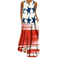 Chiccall ženska 4. jula američka zastava Moda s V-izrezom ljetna Maxi haljina bez rukava s džepovima na