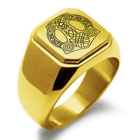 Nerđajući čelik Majesty Thorov čekić Mjolnir Viking ugravirani kvadratni ravni Biker stil polirani prsten sa pečatom