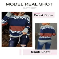 Ženski Leopard Print Crew Džemperi Za Vrat Casual Dugi Rukav Blok U Boji Patchwork Hem Drawstring Jumper