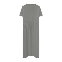 Ženske ljetne haljine za žene Sun Dress Date Casual dužina gležnja okrugli izrez čvrsta sa džepnom sivom l