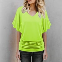 Huachen ženski čvrsti Osnovni Tee okrugli vrat kratki rukav Slim Fit T-Shirt Tops Green XL