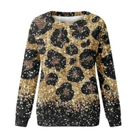 tklpehg Womens Duksetshirts Fall Leopard tiskani dugih rukava za majice sa dugim rukavima CREWNECK CUTE