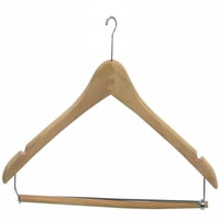 Drvena zakrivljena vješalica za odijelo sa mini kukom protiv krađe i šipkom za zaključavanje, prirodna