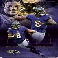 Baltimore Ravens-Lamar Jackson zidni Poster sa potisnim iglama, 22.375 34