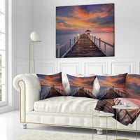 Designart Dark Seashore Pier pod šarenim nebom - jastuk za bacanje morskog pejzaža-16x16