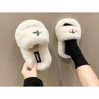 Lacyhop Dame Zatvoreni Neklizajući Dom Shose Lagani Slip-On Zimski Topli Cipele Comfort Open Toe Fuzzy Papuče Bijeli 5