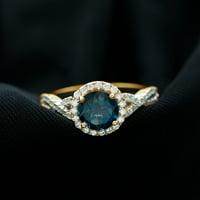 Klasični Londonski plavi topaz Crossover prsten sa Moissanite Halo , 14k žuto zlato, US 7.50