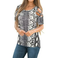 Gyouwnll ženski vrhovi ženska ljetna štampa kratki rukav Strappy hladna ramena T-Shirt Tops bluze