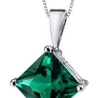 2. CT Princess Cut Zelena stvorena smaragdna privjesna ogrlica u 14k bijelo zlato, 18