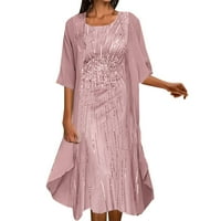 IOPQO cvjetna haljina za žene Ženska moda i slobodno vrijeme Elegantna tiskana šifonska haljina Dvije postavljene haljine za žene Ljetna haljina ružičasta m