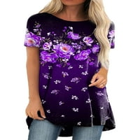 Luxplum žene Summer Tops posada vrat T-shirt kratki rukav T Shirt udoban pulover plaži Tee ljubičasta