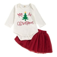 Dojenčad za bebe Božićne odjeće mjeseci Djevojke Zimske suknje odijelo mjeseci dugi rukav rumper vrhovi elastične suknje set crvena