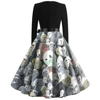 Ženska haljina Halloween Print Elegance Audrey Hepburn Stil Swing Haljina remena za luk Vintage Midi haljina