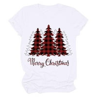 Egmy ženski Casual okrugli vrat kratki rukav božićno drvo štampani T-shirt Top