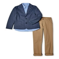 Wonder Nation Boys 4 - & Husky komplet odijela sa pletenim blejzerom, košuljom na dugmad i pantalonama, 3-dijelni komplet odjeće
