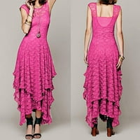 Softmallow ženske Boho asimetrične čipkaste haljine hipi stil okrugli izrez Maxi haljina