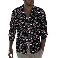 Majice za muškarce Dan zaljubljenih modni povremeni 3d Digitalni Print u obliku srca dugme dugi rukavi