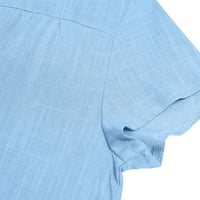 PBNBP ženska pamučna posteljina V VRET kratki rukav, puna boja ravna mini haljina