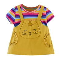 Tking Fashion Toddler Dijete Djevojčice Djevojčice Crtić Print Tops Stripe Patchwork Princeza Haljina