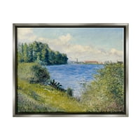 Stupell Industries bistra plava voda Primorska ruralna travnata stabla slikarstvo sjaj siva plutajuća