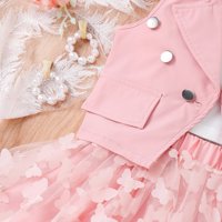 Bjutir Dvije odijelo za djevojčice Toddler ljetni kaput bez rukava bijeli prsluk Butterfly Tulle suknja kapa četiri odjeća set za dječju odjeću