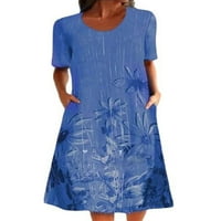 Eleluny Plus Size ženska midi haljina kratkih rukava za odmor labava Casual sarafan plava XL