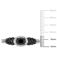 Miabella 1- Carat T.W. Crno-bijeli dijamant 14k bijeli zlatni halo zaručnički prsten