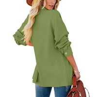 symoid Ženska odjeća i jakne bez kapuljača - modni ležerni džepovi dugi rukavi Casual čvrsti kaput kardigan bluza zelena XXL