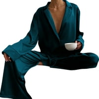 Paille Ladies Sleepwear Rever Collar Nightwear Button Down Pidžama Setovi Casual Autumn Lounge Set Plavo