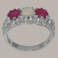 Britanci su napravili 9k Bijelo zlato prirodni Opal i Ruby ženski prsten za godišnjicu-Opcije veličine-veličina