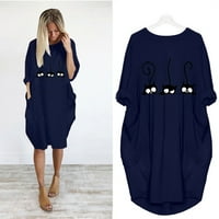 plus veličina haljina za žene Ženska Jumper Mini haljina dame predimenzionirane džepove dugih rukava plava xxl