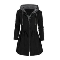 Outfmvch jakne za žene modni patchwork zimski kapuljač s tankim zatvaračem uz dupku sa džepom Žene vrhovi kardigan za žene crna