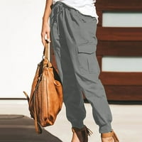 Rastezljive Kargo Pantalone Visokog Struka Žene Široke Mode Jednobojne Vezice Kombinezoni Džepne Pantalone