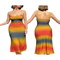 Ženska seksi Bodycon Maxi haljina Tie Dye Print bez rukava Crewneck Slim Fit puna dužina Tank haljina