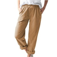safuny ženske pamučne platnene ravne pantalone padaju pantalone trendi čvrste Retro opuštene kroje Ležerne dnevne vezice elastični struk djevojke narandžasta XXXL