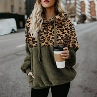 Hoodie za žene Leopard Print Plish Dukserice sa džepovima Kostim za kostimanje kapuljača za podizanje kapuljača s-5xl labava bager dugih rukava 4xl Crveni kaki