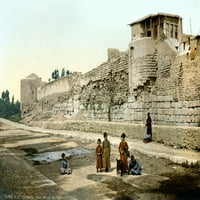 Sirija: Damask, C1895. Zid preko kojeg je St. Paul pobjegao u Damasku, Siriji. Photochrome, C1895. Poster