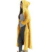 Pxiakgy kardigan za žene pleteni ženski džepni džemper s kapuljačom čvrsti čvrsti kardigan kaput labavi dugi zimski ženski kaputi ženski kardigan Žuti + L